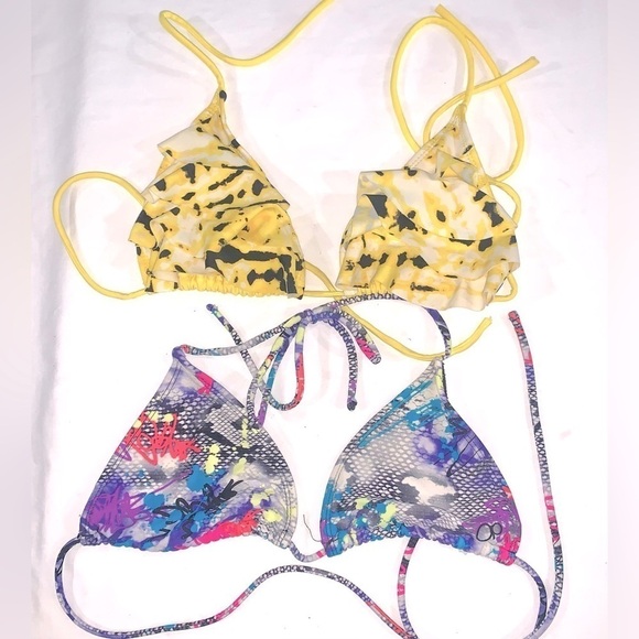 Vintage 90s bikini tops by Op and Wet Seal Yellow and Mulit color Medium - Picture 1 of 5